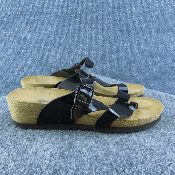 Spring Step Women Flip Flop Sandal Shoes Black Patent Leather Size 38 Medium - Picture 4 of 9